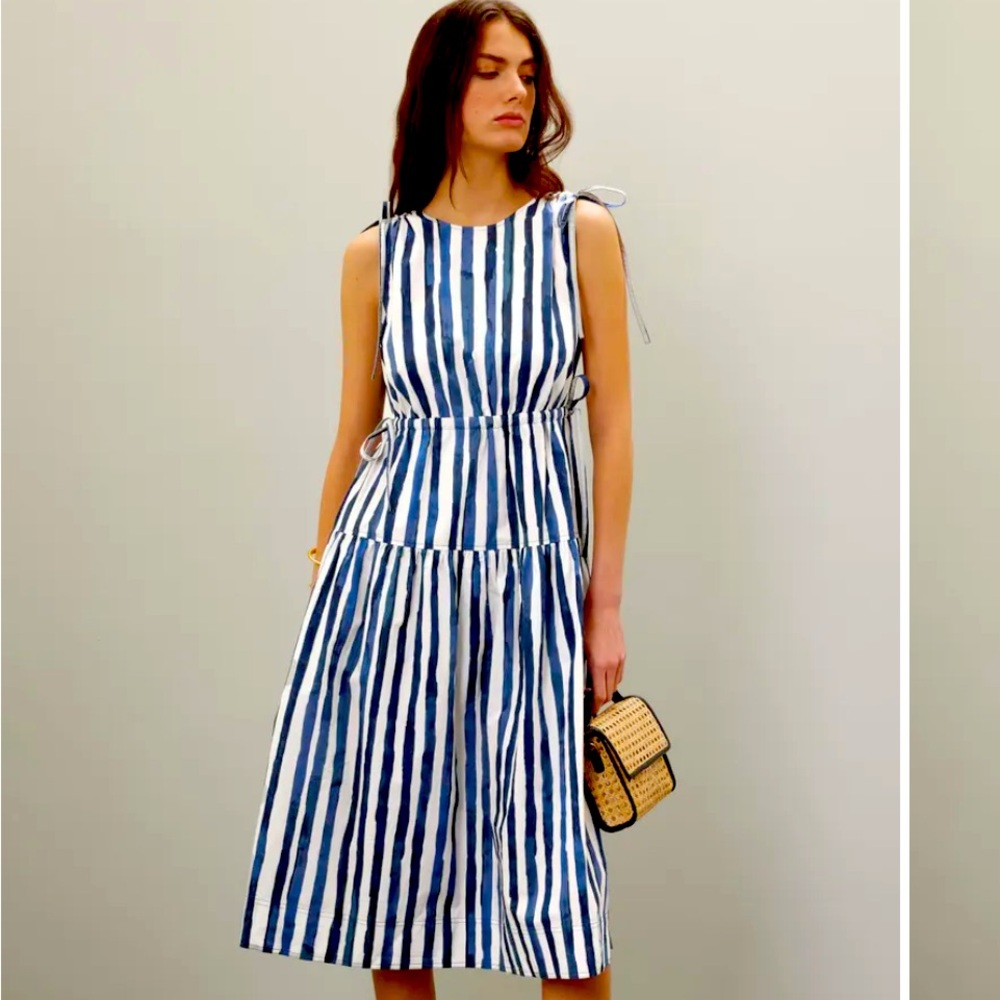 Marie Oliver Blue and White Striped Sleeveless Dress XS